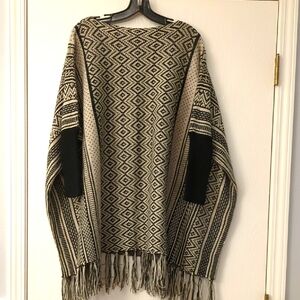 Blue Rain Black and Cream Geometric Poncho